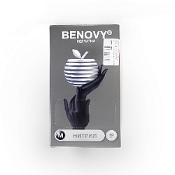 Перчатки BENOVY Nitrile Chlorinated BS, перчатки нитриловые, черные, M, 50 пар 3 гр.